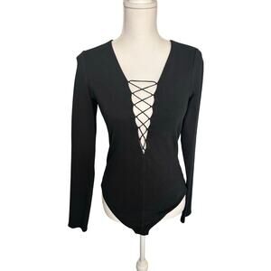 Wilfred free black long sleeve cotton stretch lace up Mayowa bodysuit size L